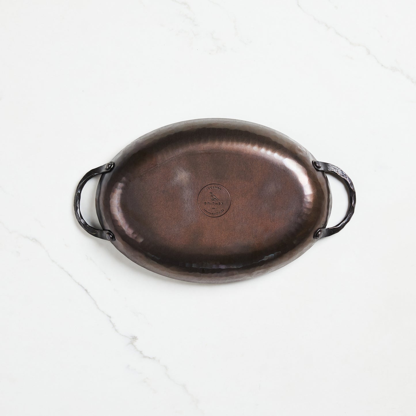 Oval lightweight carbon steel roasting pan hand-hammered