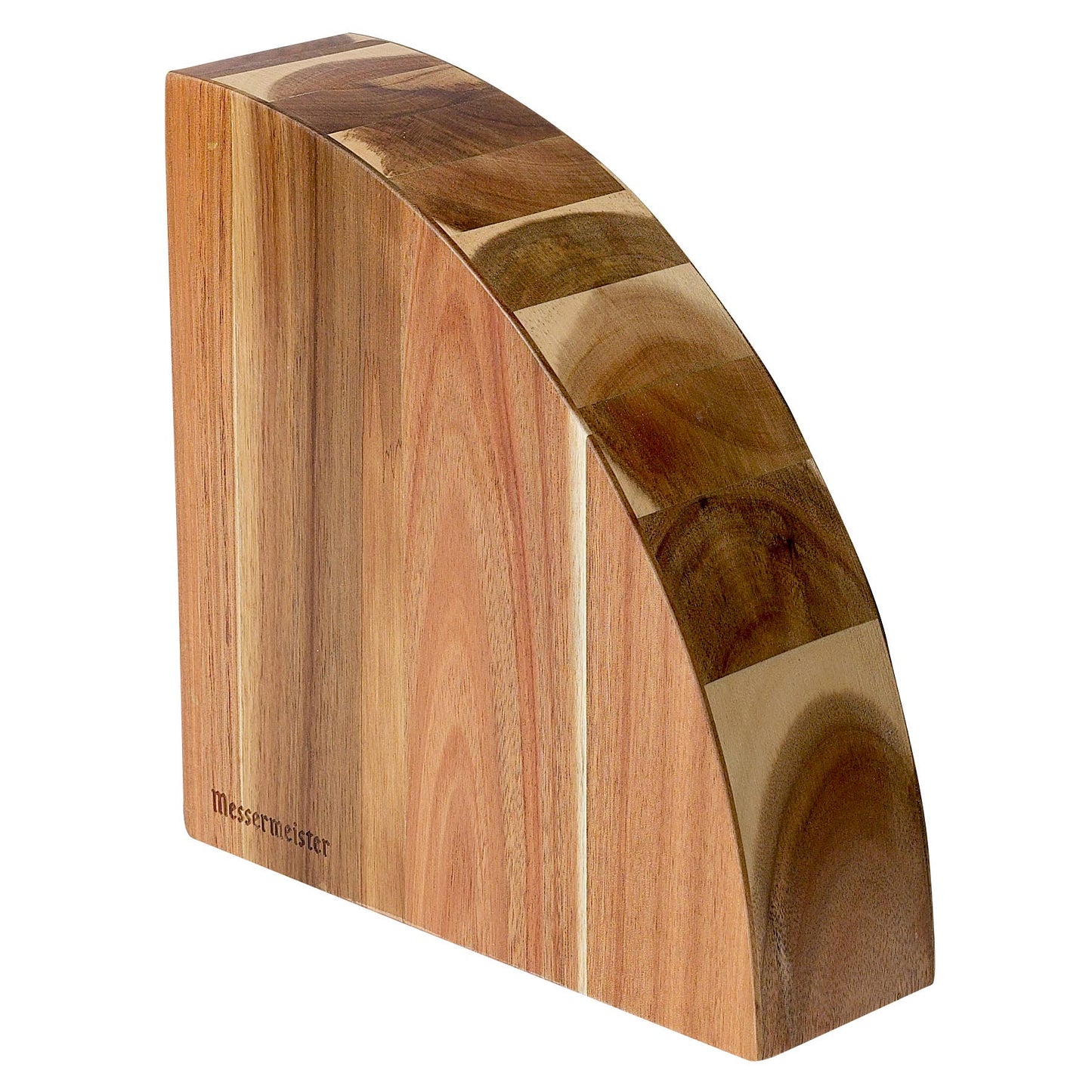 The magnetic knife block holds up to knives.