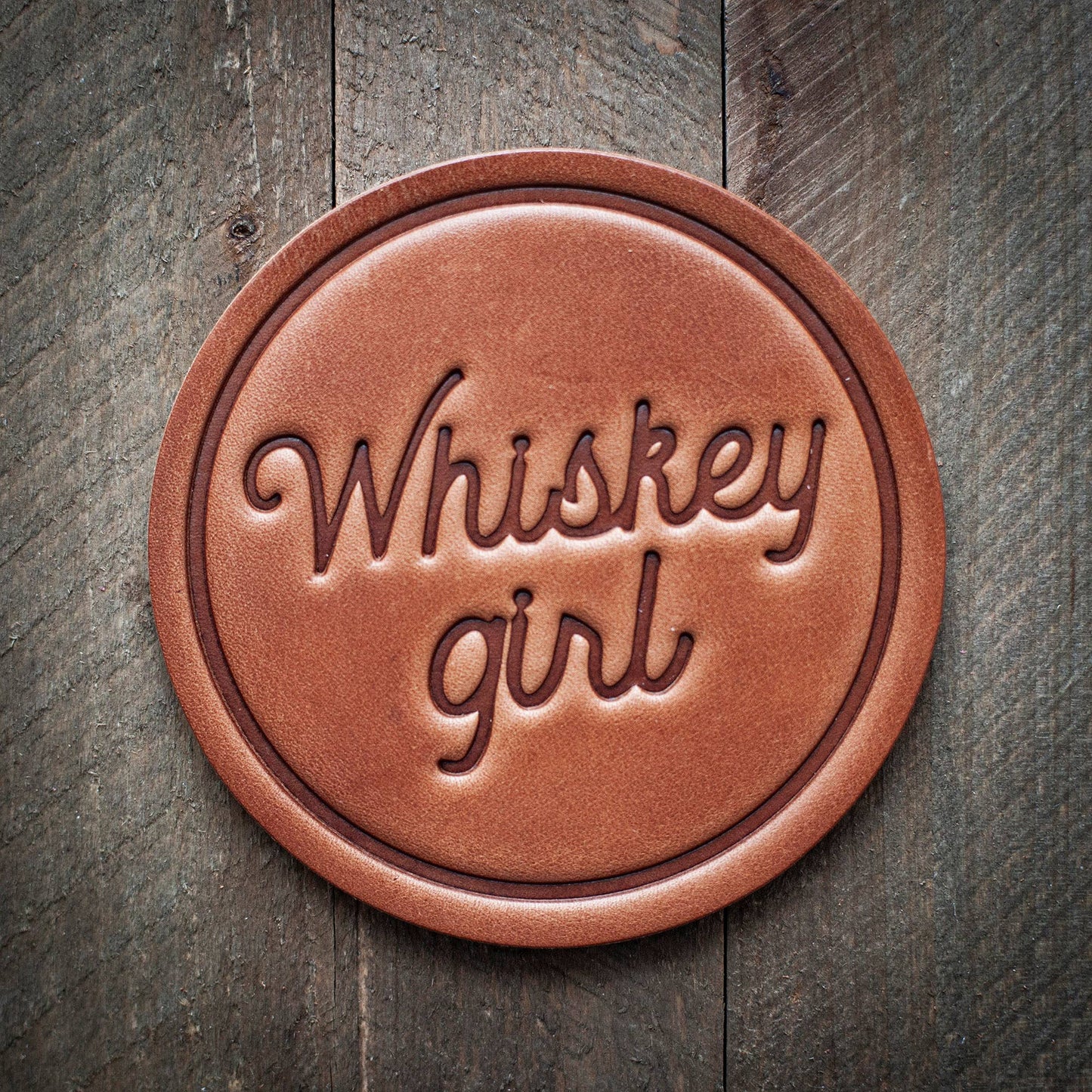 Leather coaster gift for your whiskey girl