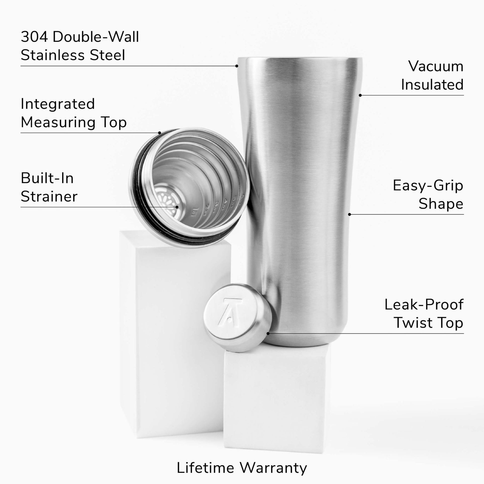 The Elevated Craft cocktail shaker has a manufacturer lifetime warranty.