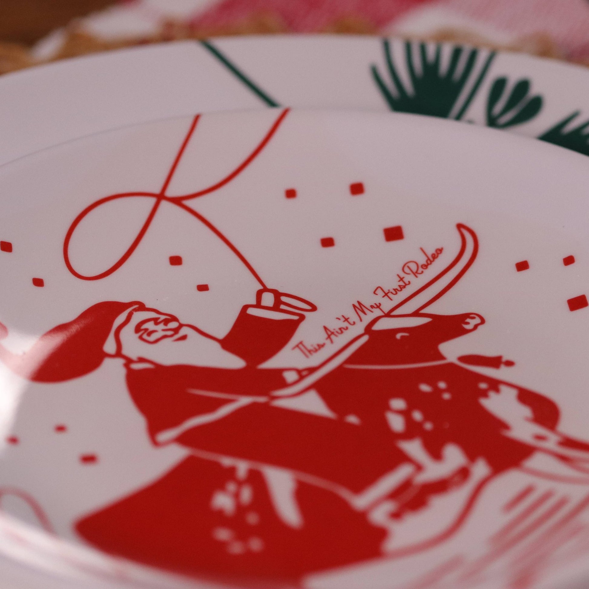 This melamine plate shows Santa saying, "This ain't my first rodeo."