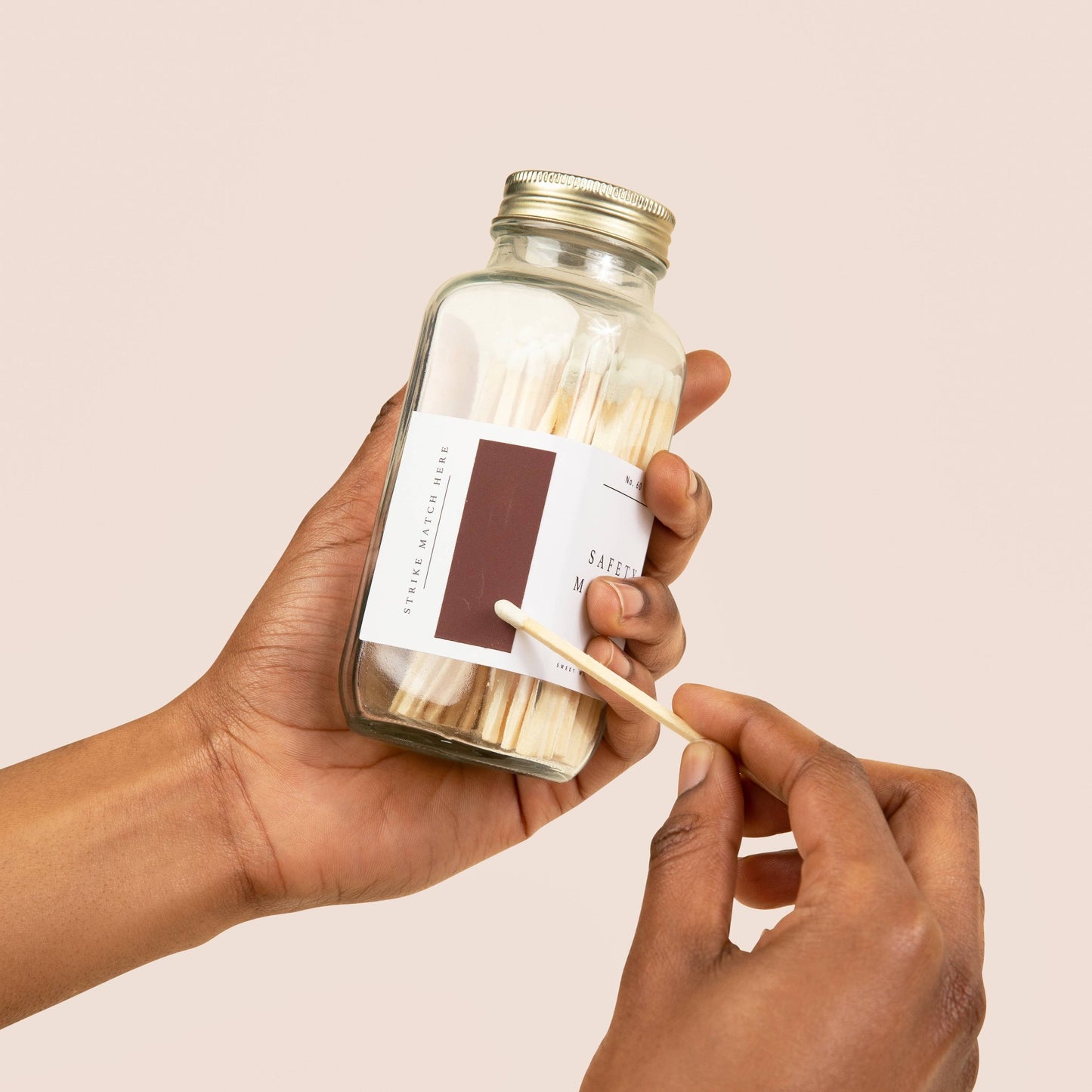 To use your new safety matches, strike match against strike pad on the side of the bottle.
