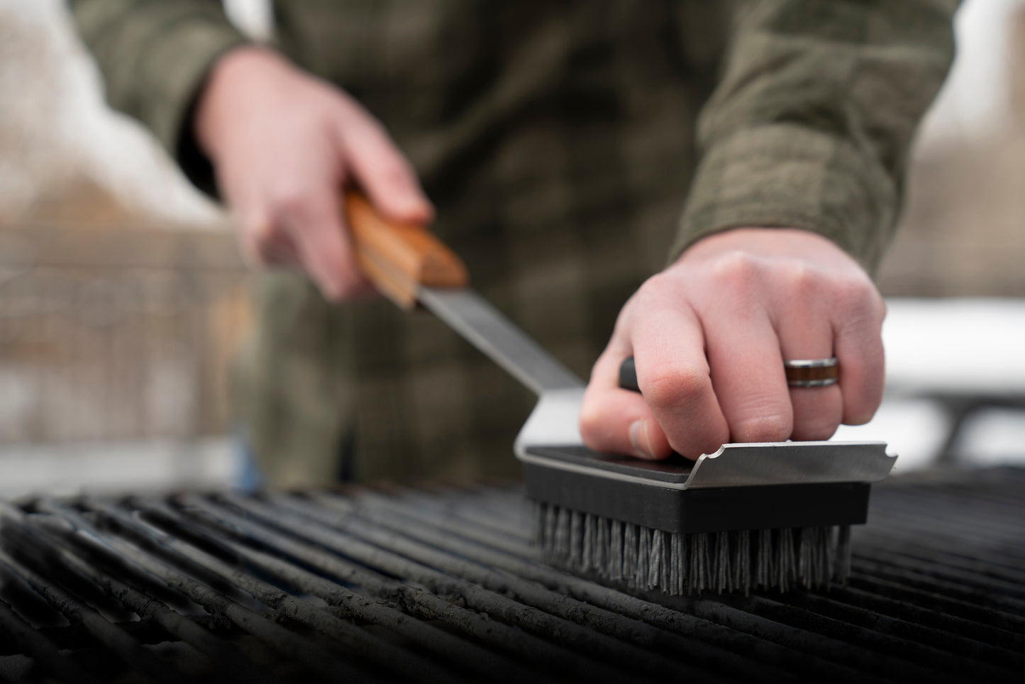 Use on a cooled grill.