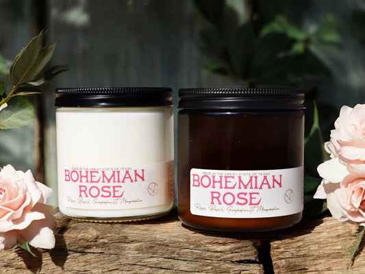 Buy 1 (one) Bohemian Rose scented candle in assorted jar colors; either clear or amber.