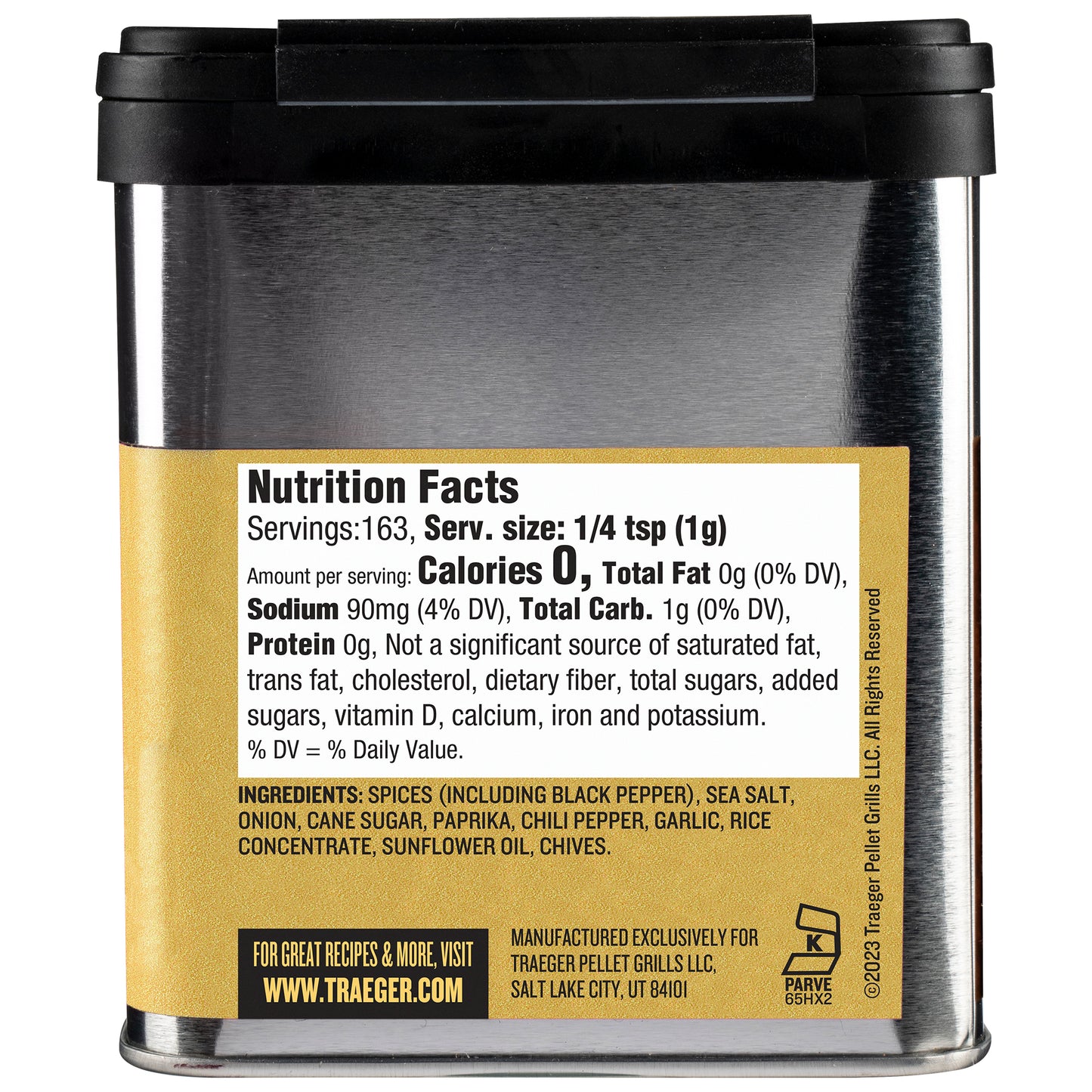 Includes real cane sugar to balance savory flavors of black pepper, chili pepper, garlic and chives.