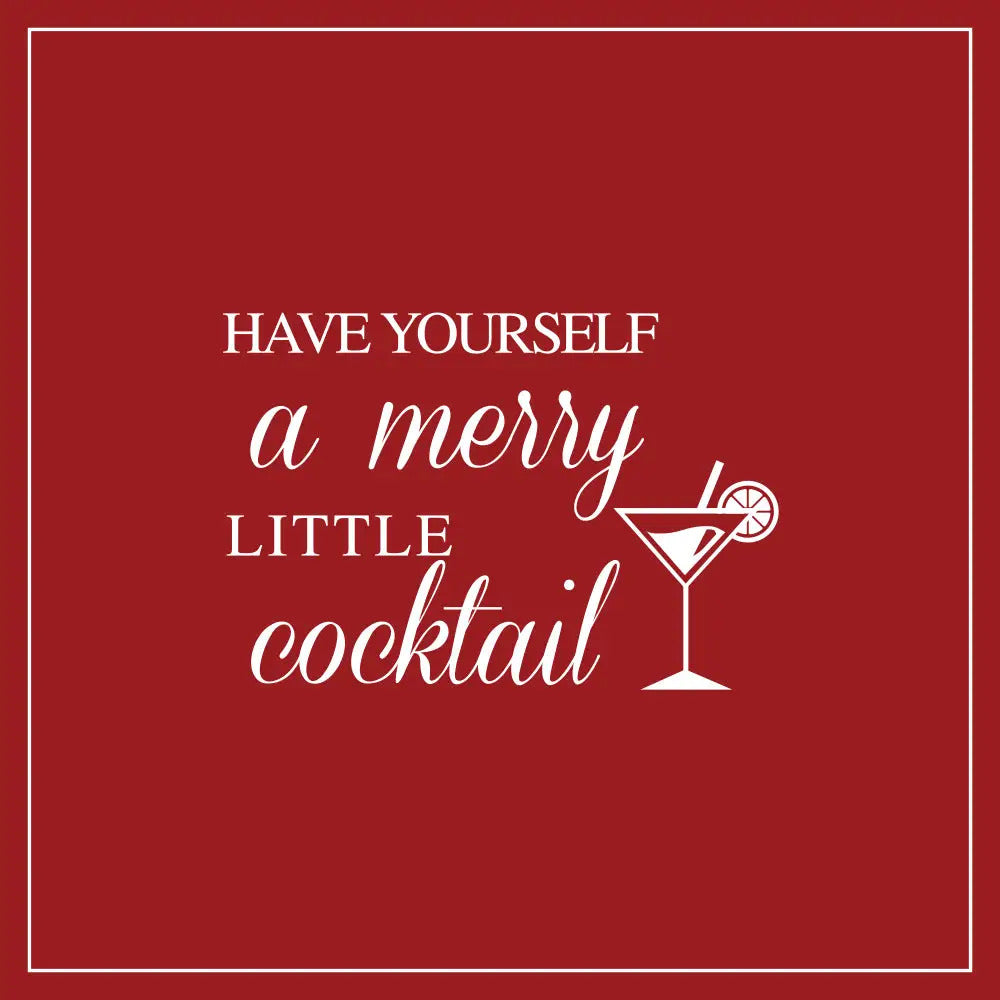Buy this set of 50 red cocktail napkins with white text that reads, "Have yourself a merry little cocktail."