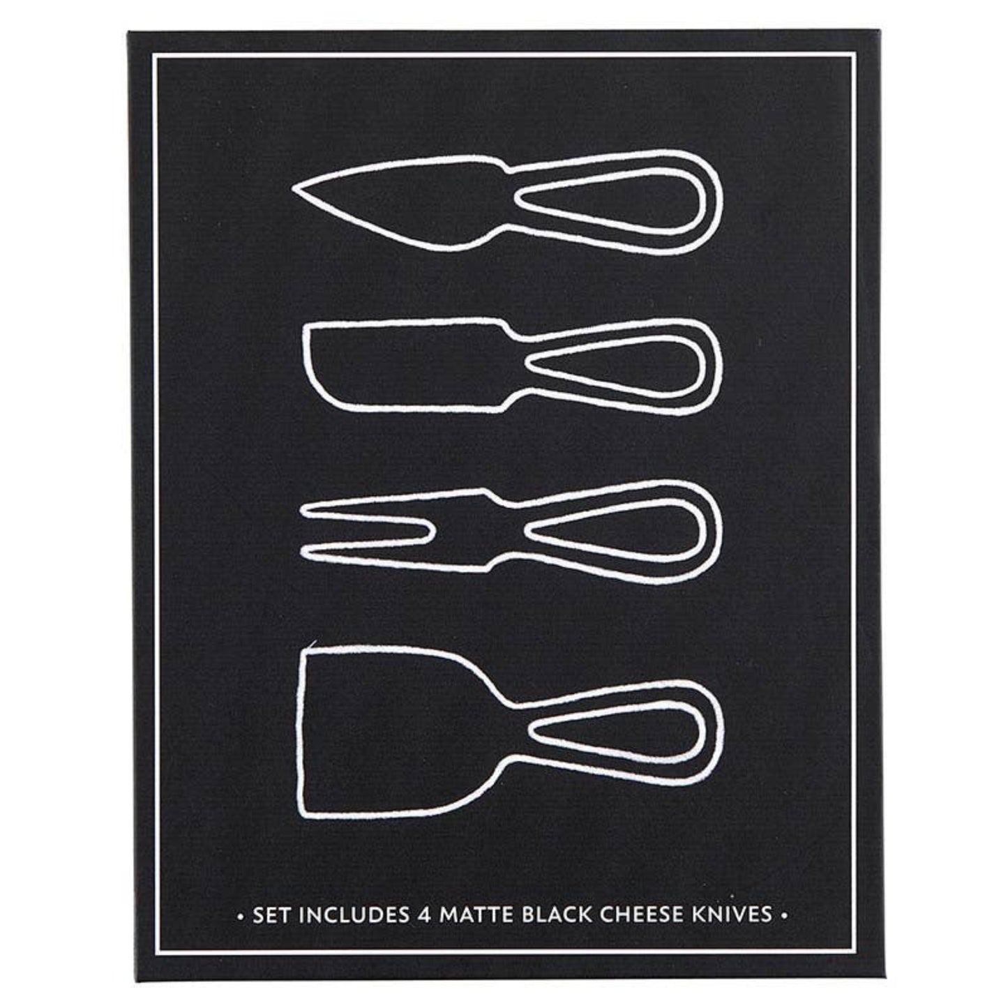 Buy 1 (one) set of four matte-black cheese knives.