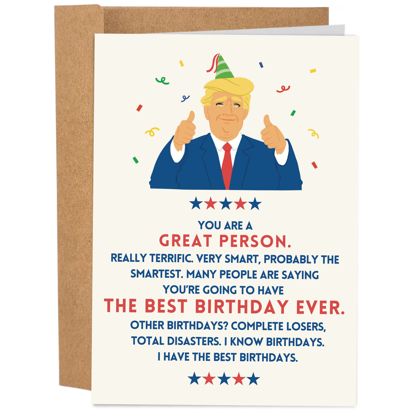 Buy 1 (one) funny Donald Trump Happy Birthday greeting card.
