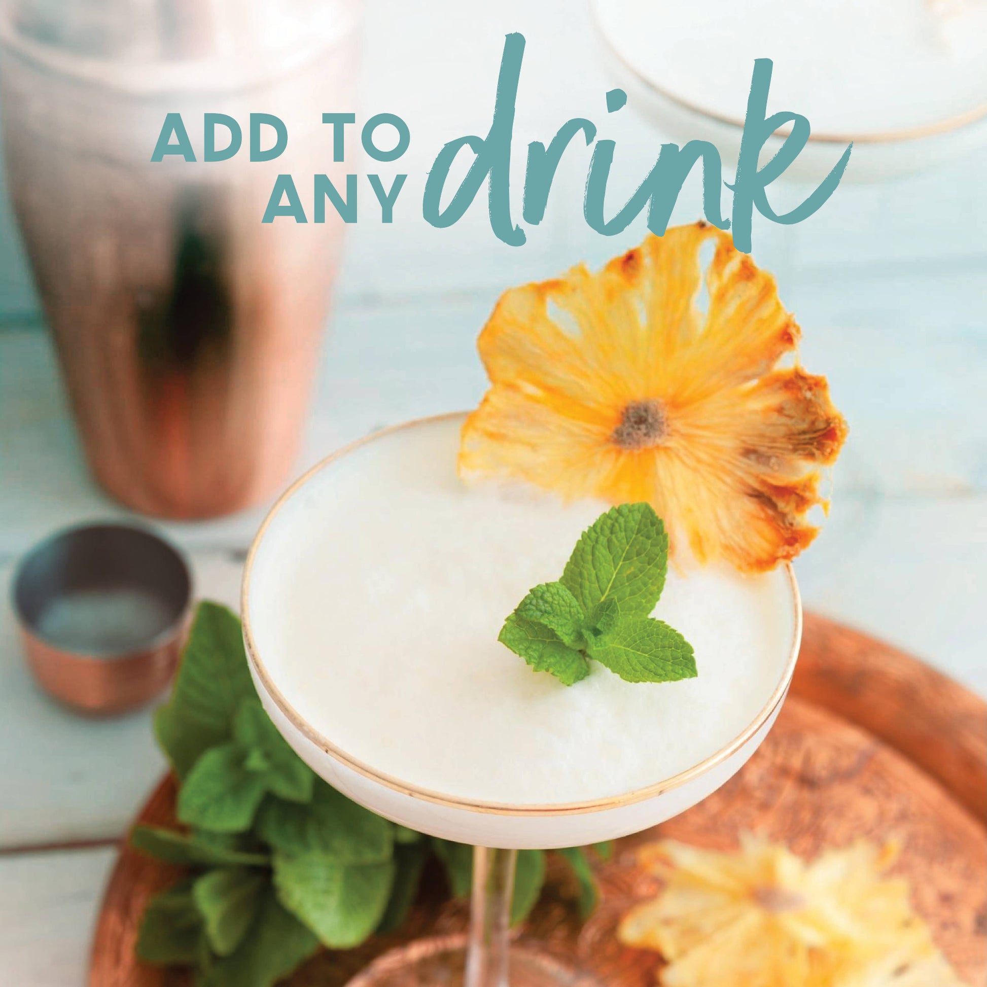 Add 1 (one) slice of dried pineapple to any fizz or tiki cocktail.