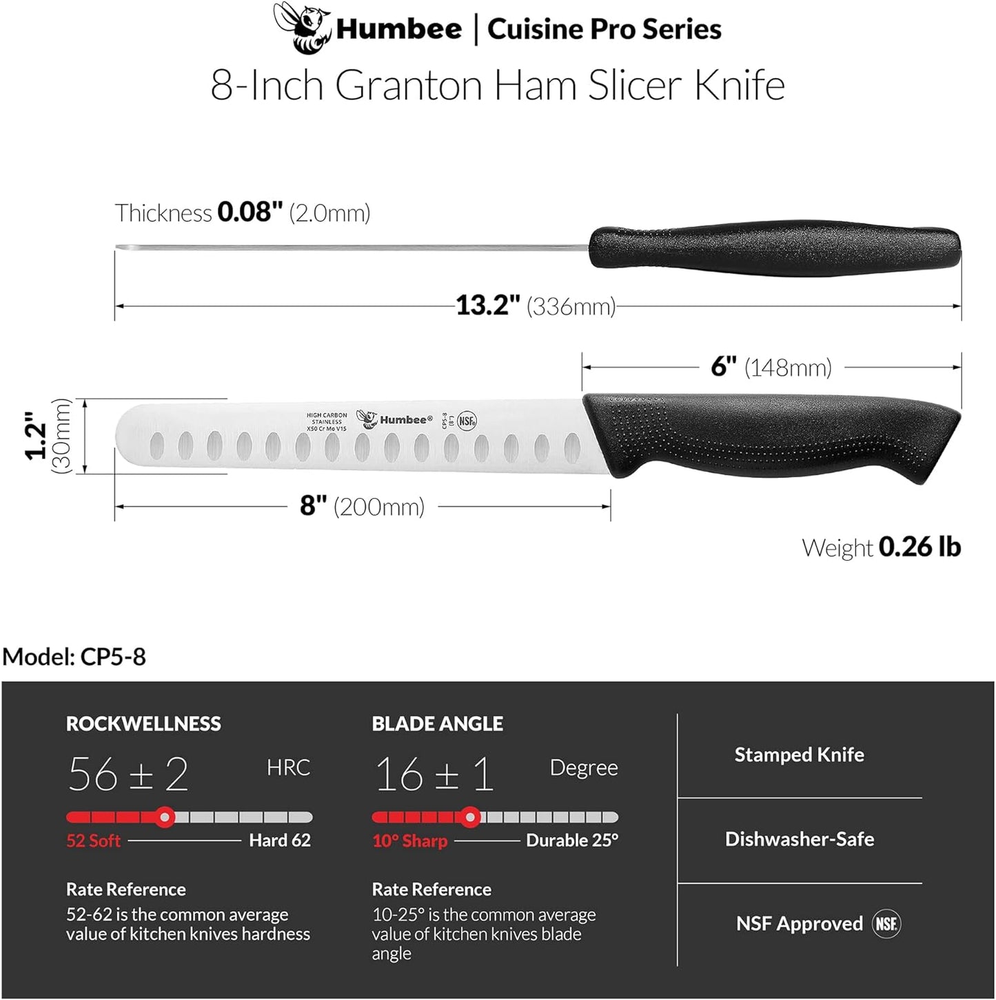Slicing knife - Eight inch granton blade - Perfect for most meats