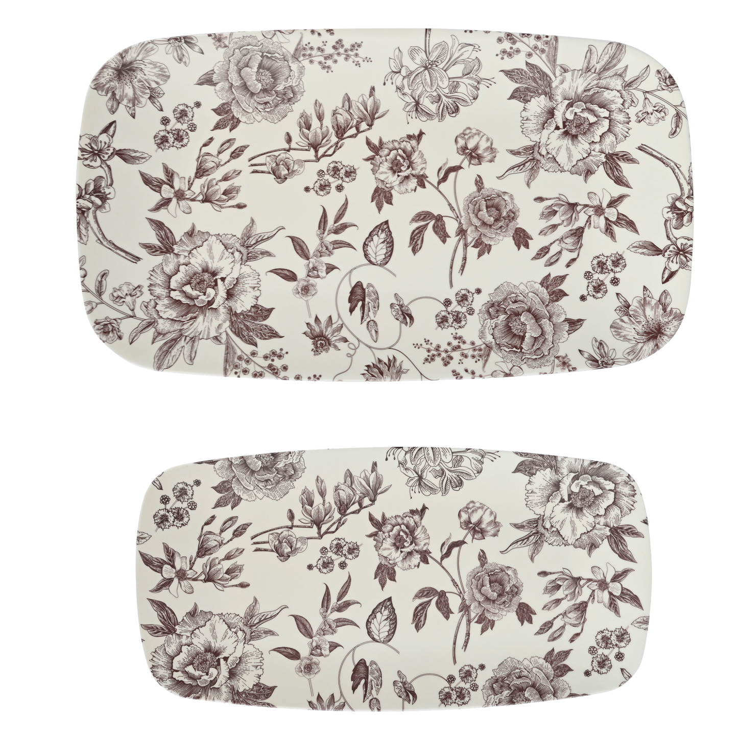 Buy 1 (one) set of two floral melamine trays.