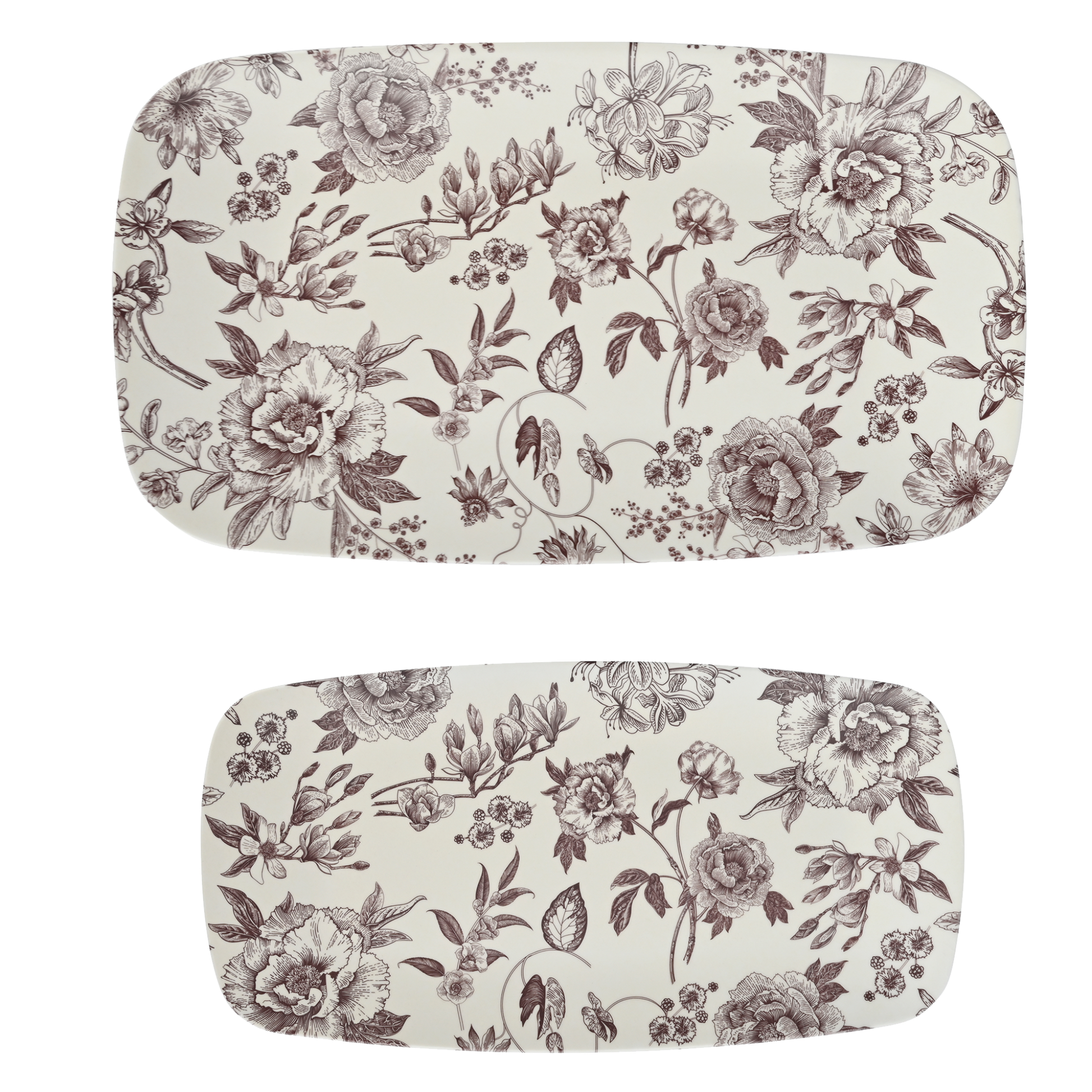 Buy 1 (one) set of two floral melamine trays.