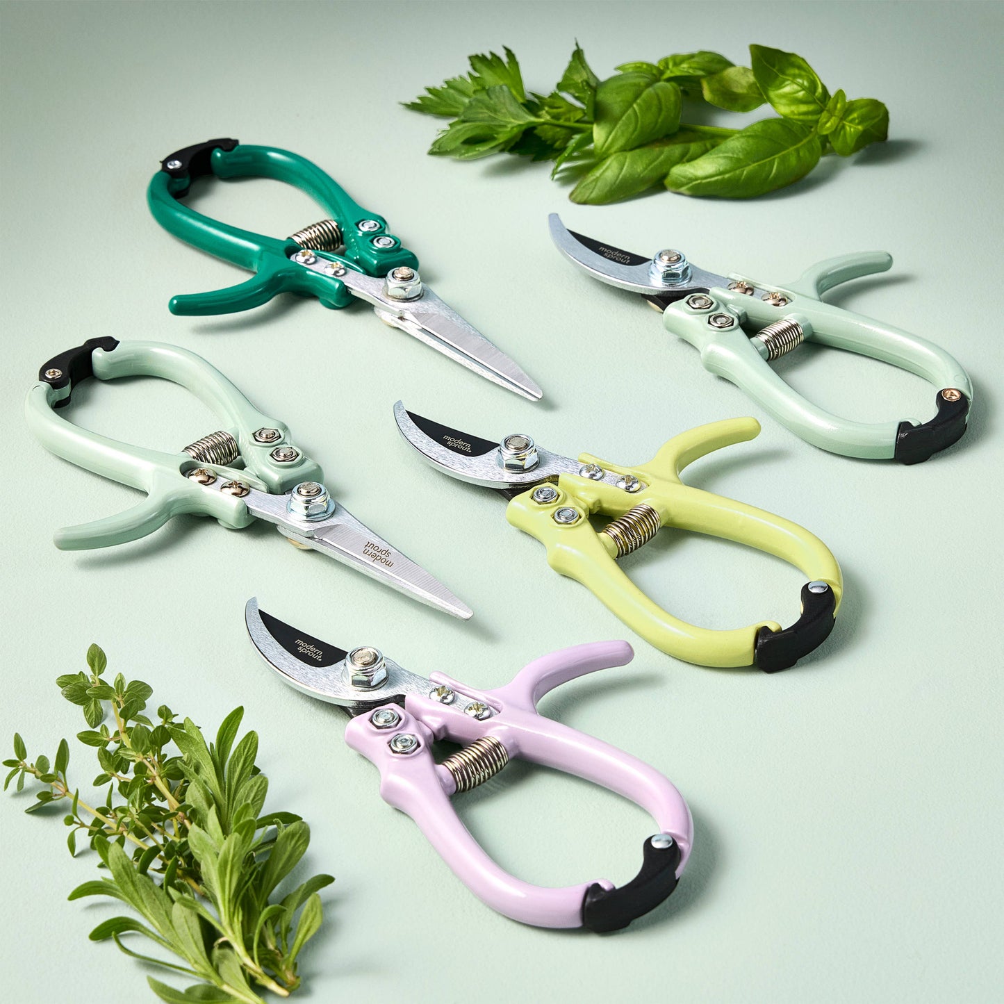 Lightweight garden shears are spring-loaded and comfortable to grip.
