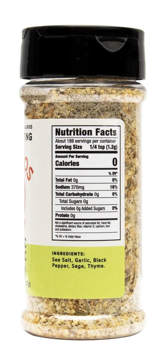 Ingredients: Sea salt, garlic, black pepper, sage, thyme.