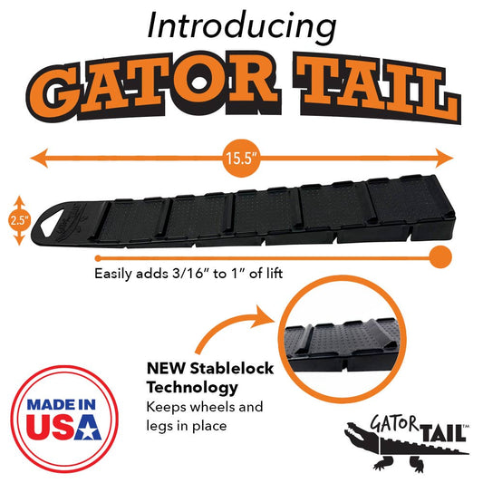 Use a Gator Tail ramp to add up to 1 inch of lift to level your grill and keep the wheels stable.