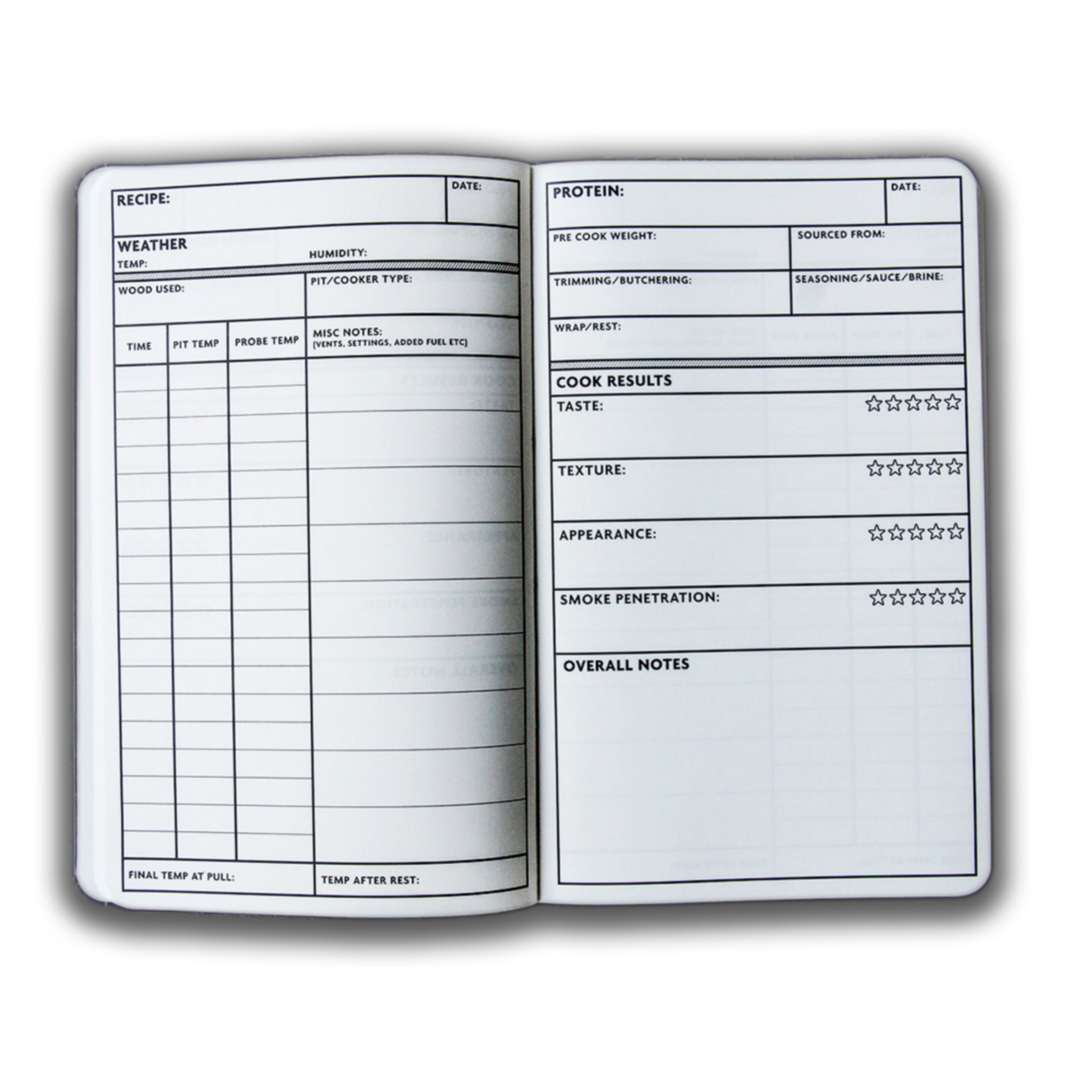 Buy 1 (one) bbq pitmaster logbook to record recipes and cook methods.