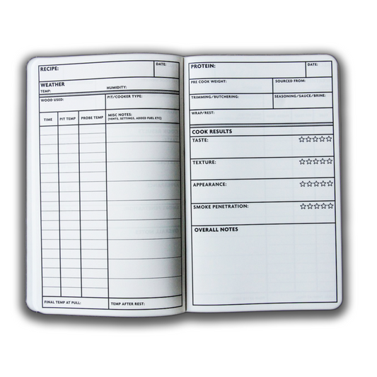 Buy 1 (one) bbq pitmaster logbook to record recipes and cook methods.