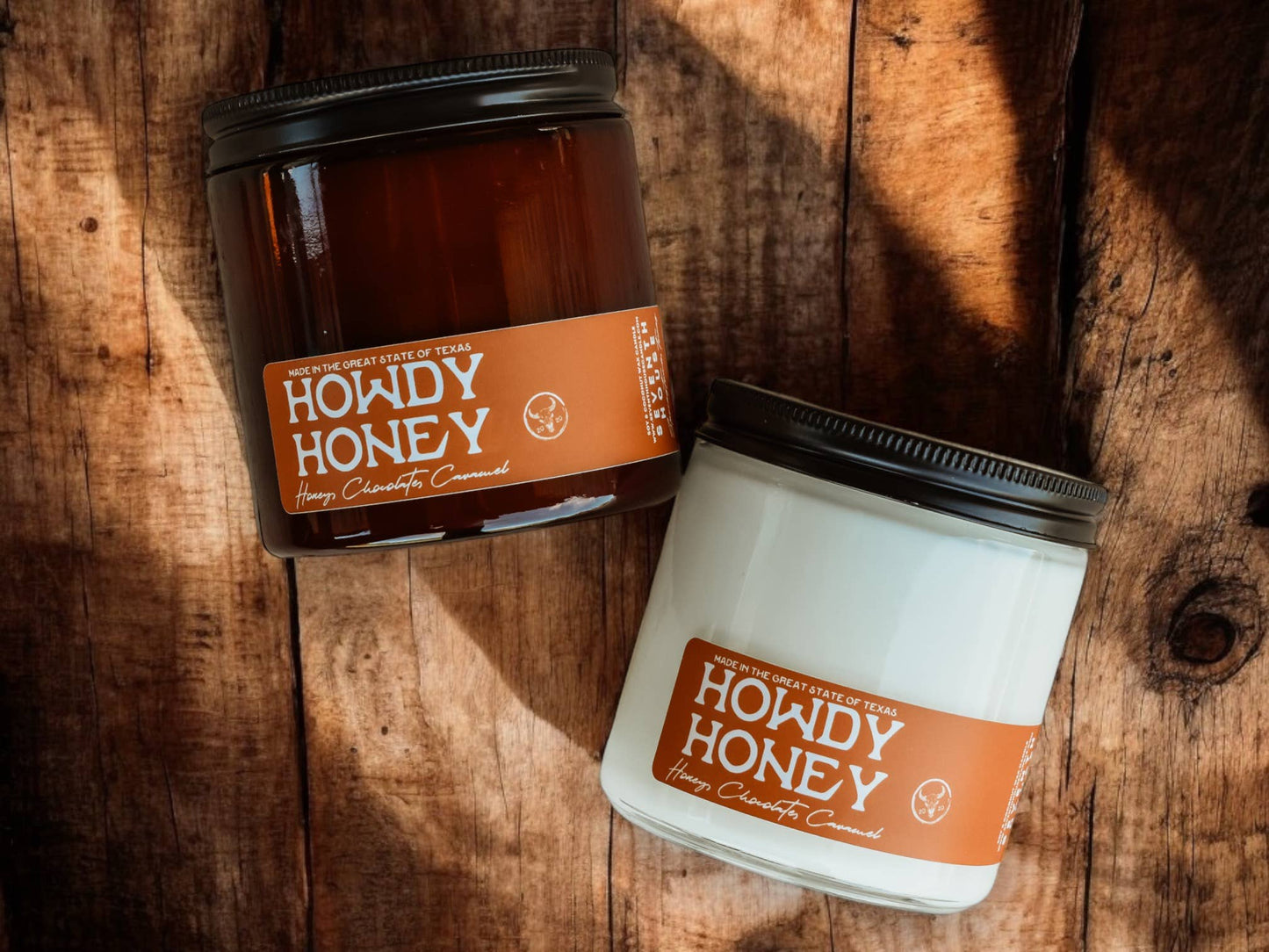 Howdy Honey candles come in assorted jars - clear or amber.