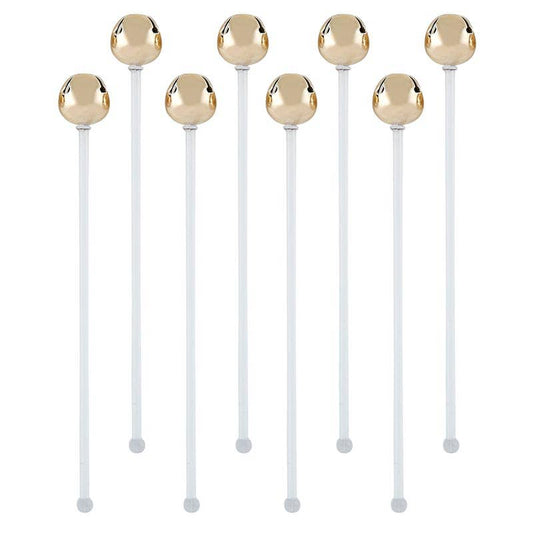 Buy this set of eight plastic stir sticks with metal jingle bells on top.
