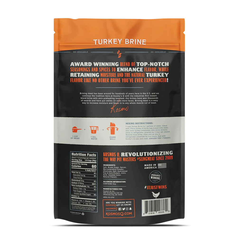 The Kosmos Q Turkey Brine package include mixing instructions.