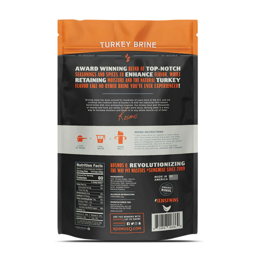 The Kosmos Q Turkey Brine package include mixing instructions.