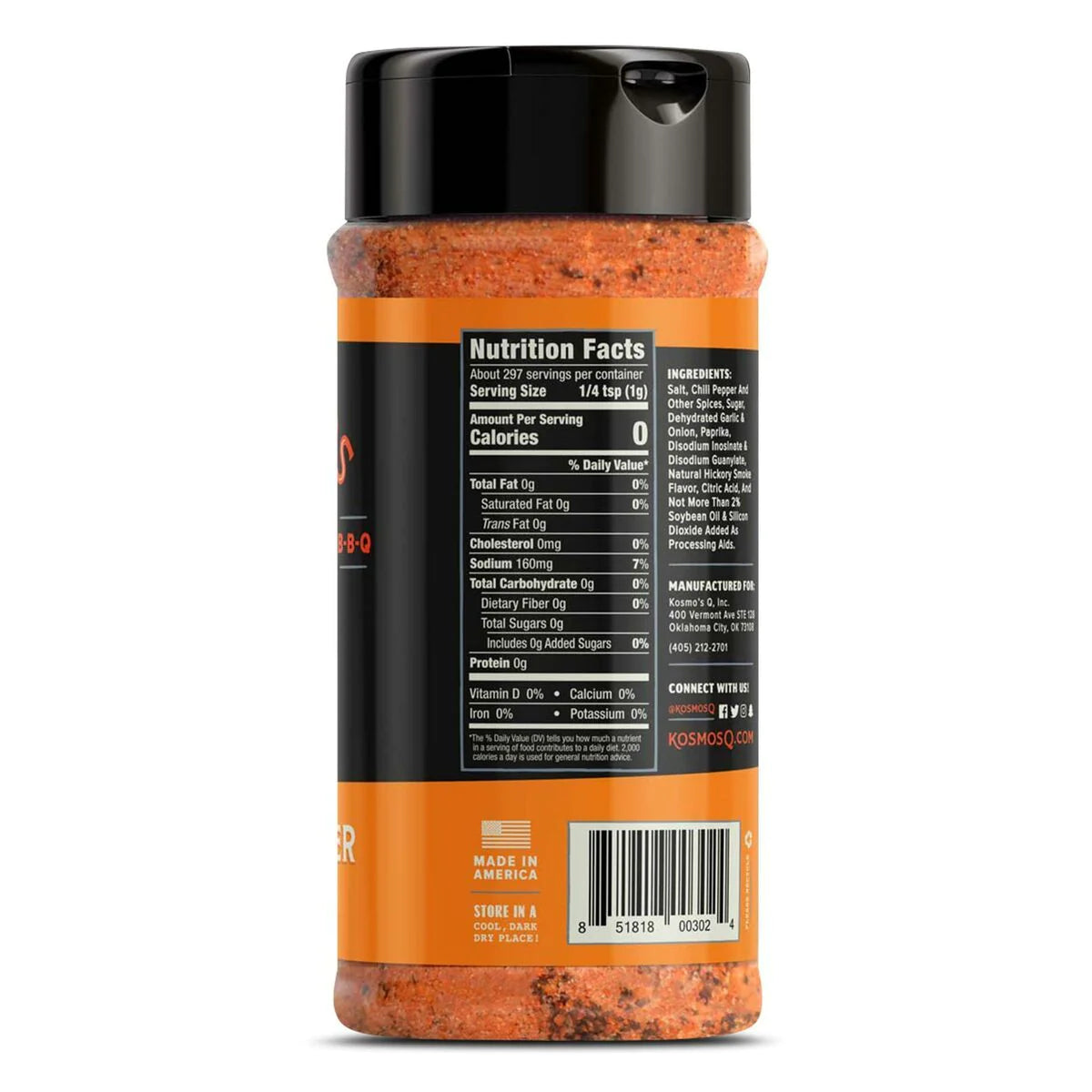 Kosmos Q Cow Cover serving size is 1/4 tsp and zero calories.