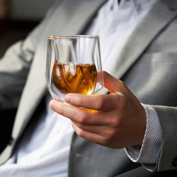 Alchemi's double walled aerating tumbler feels great in your hand.