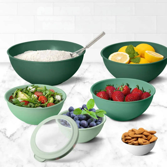 Buy 1 (one) set of nesting mixing bowls with clear lids.