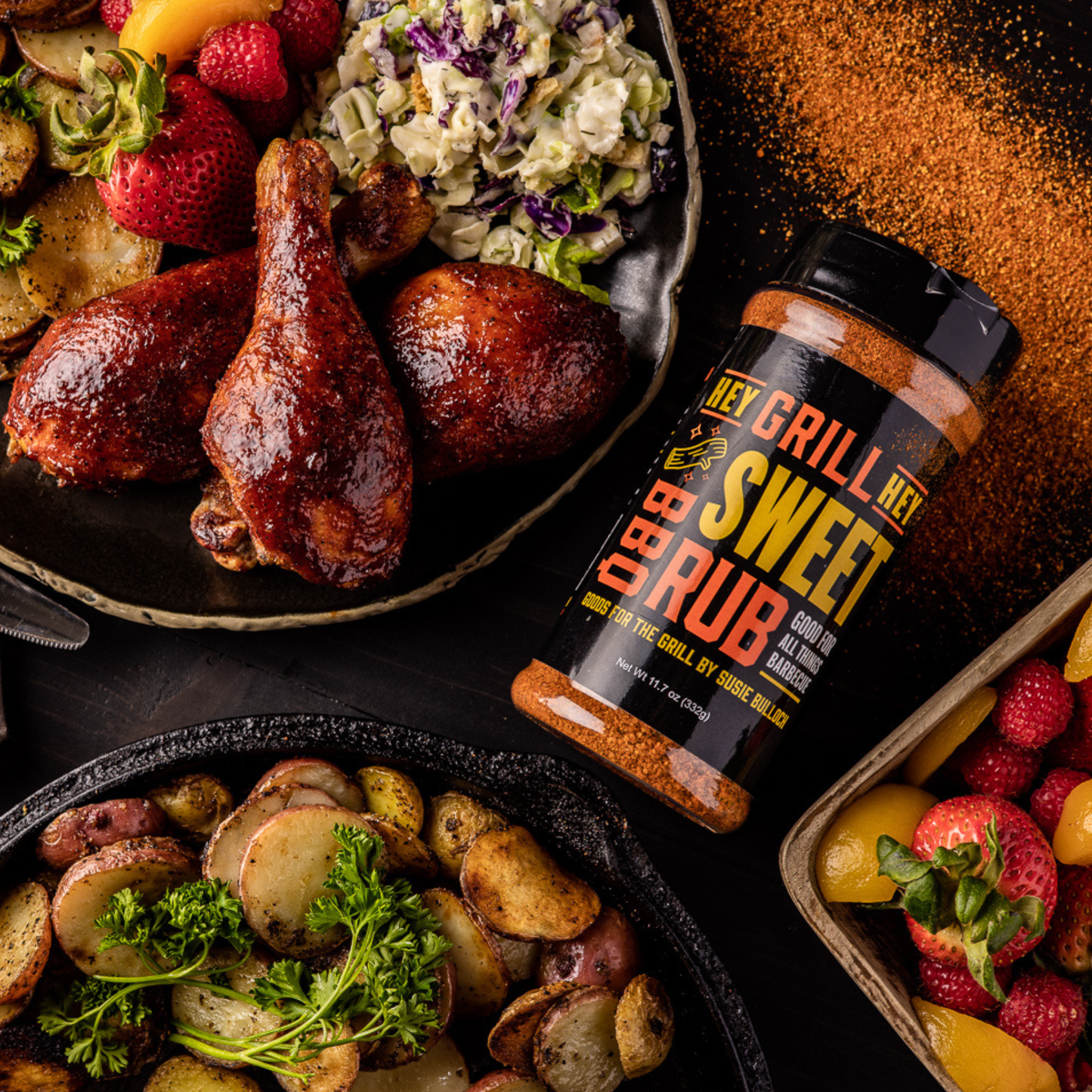 Sweet BBQ rub is excellent on chicken.