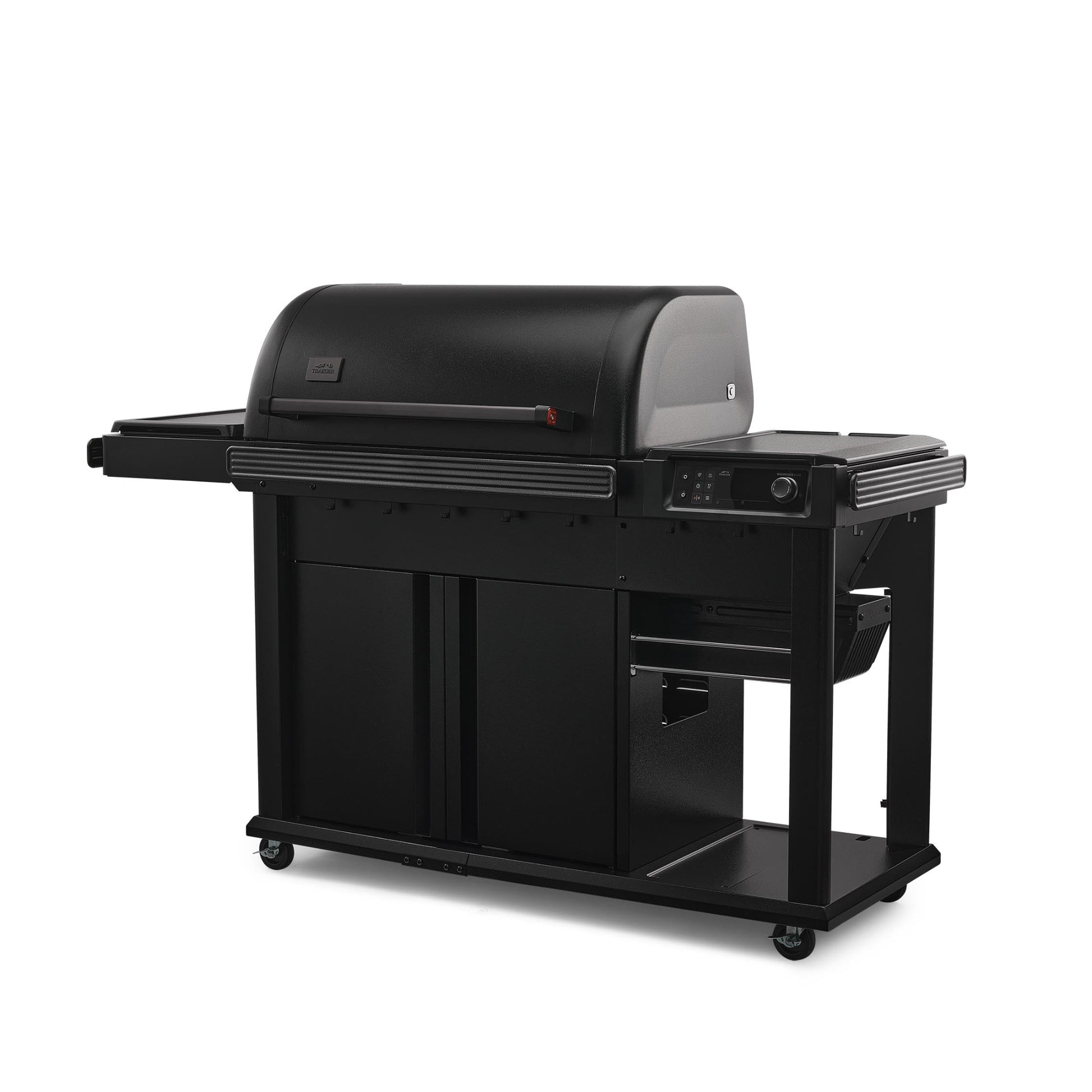 The Traeger Woodridge Elite includes closing front doors to keep your pellets and grill cover away from wind and rain.