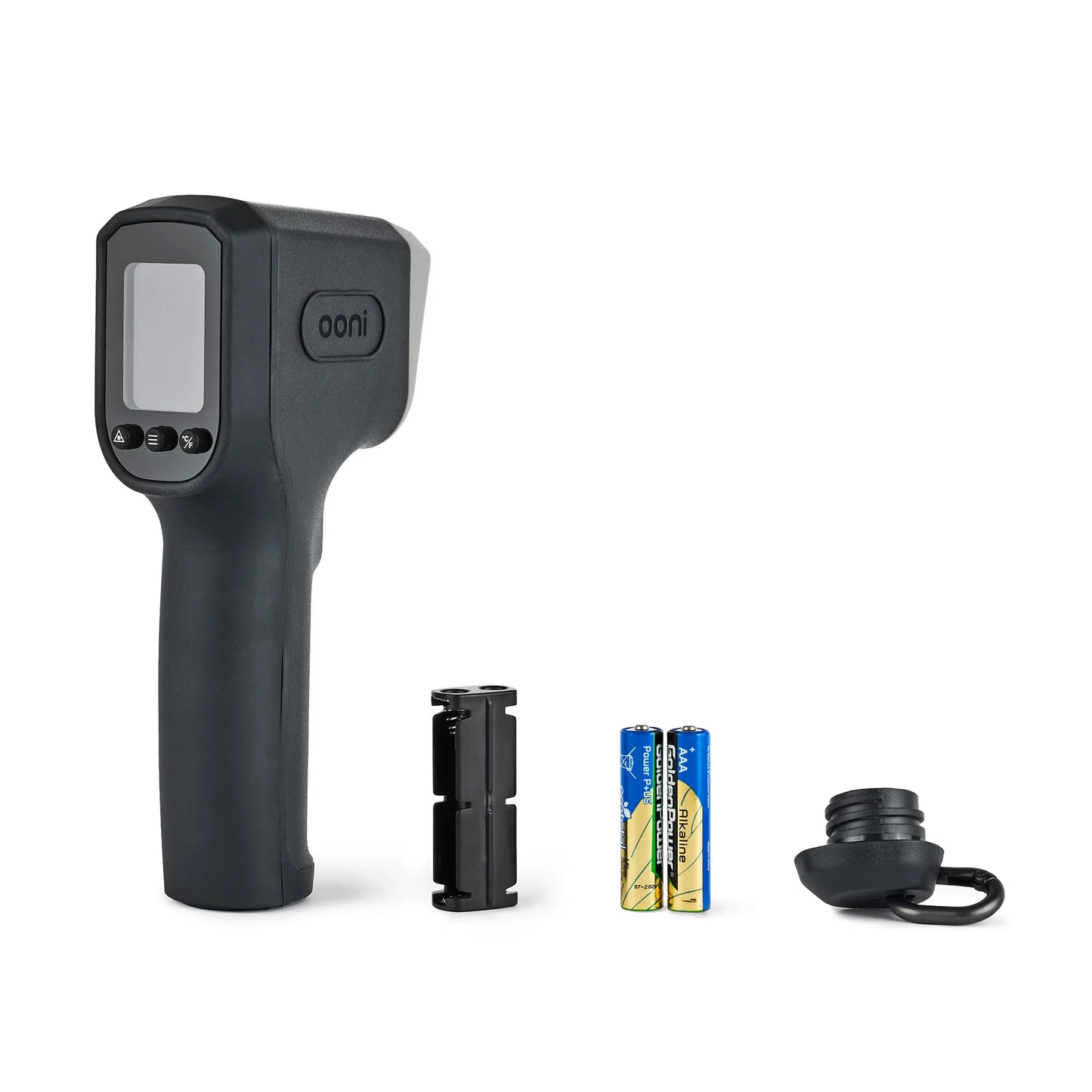 The Ooni digital infrared thermometer comes with batteries.