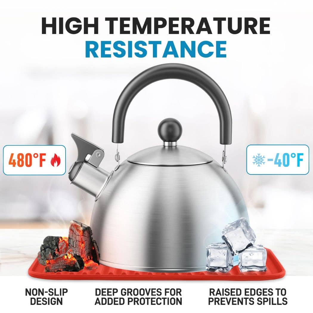 Buy a set of Zulay silicone trivets because of their high temperature resistance, from -40 degrees Fahrenheit to 480 degrees.