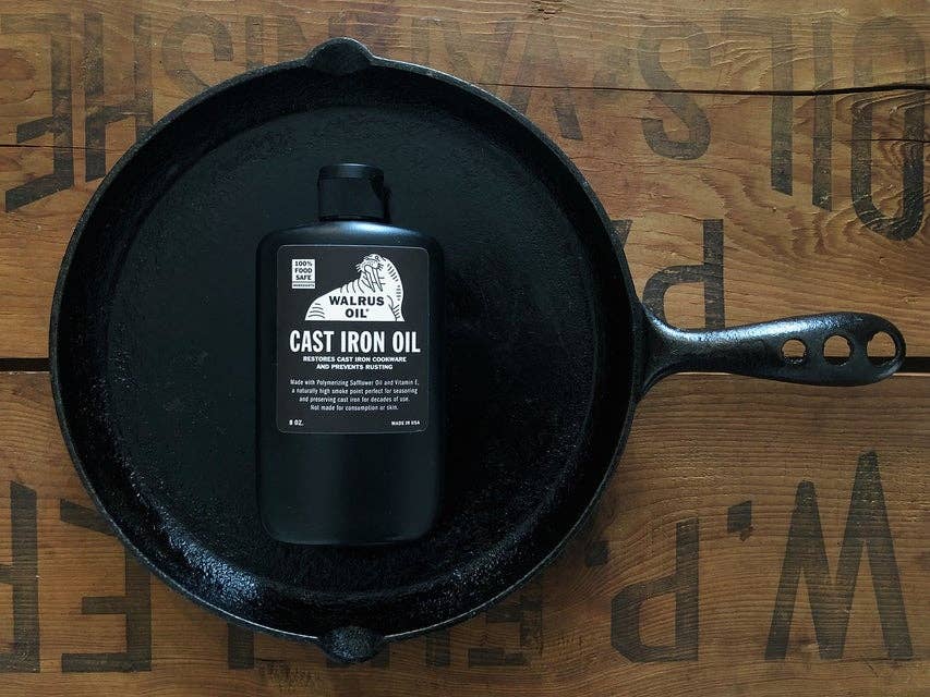 Walrus Oil is 100% food safe. Use it on all cast iron pots and pans.