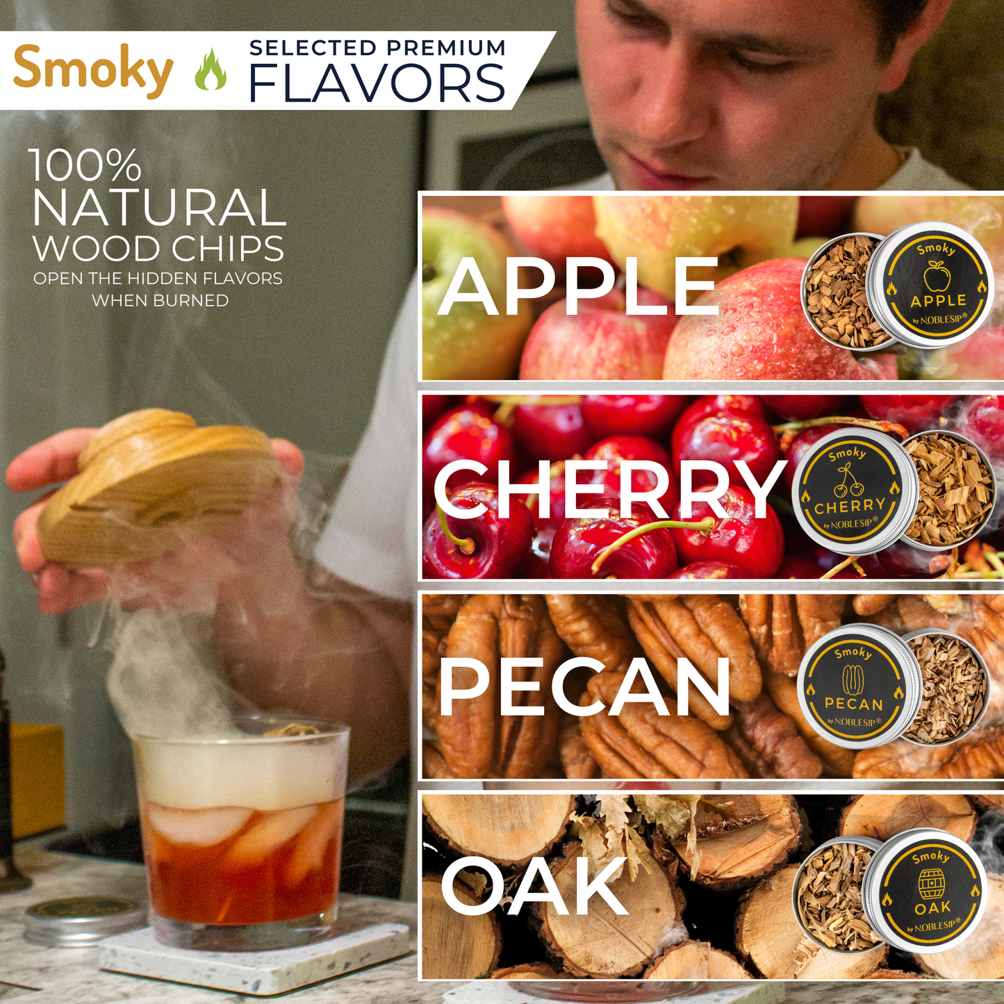 Each gift box includes apple, cherry, pecan and oak wood chips.