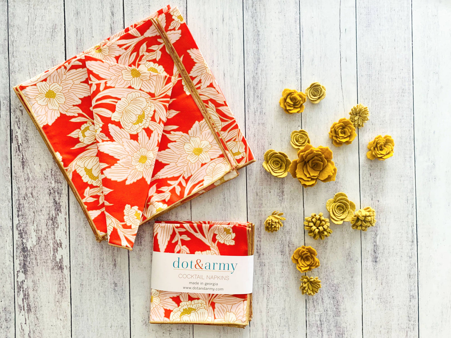 Floral reddish/orange and gold appetizer napkin set