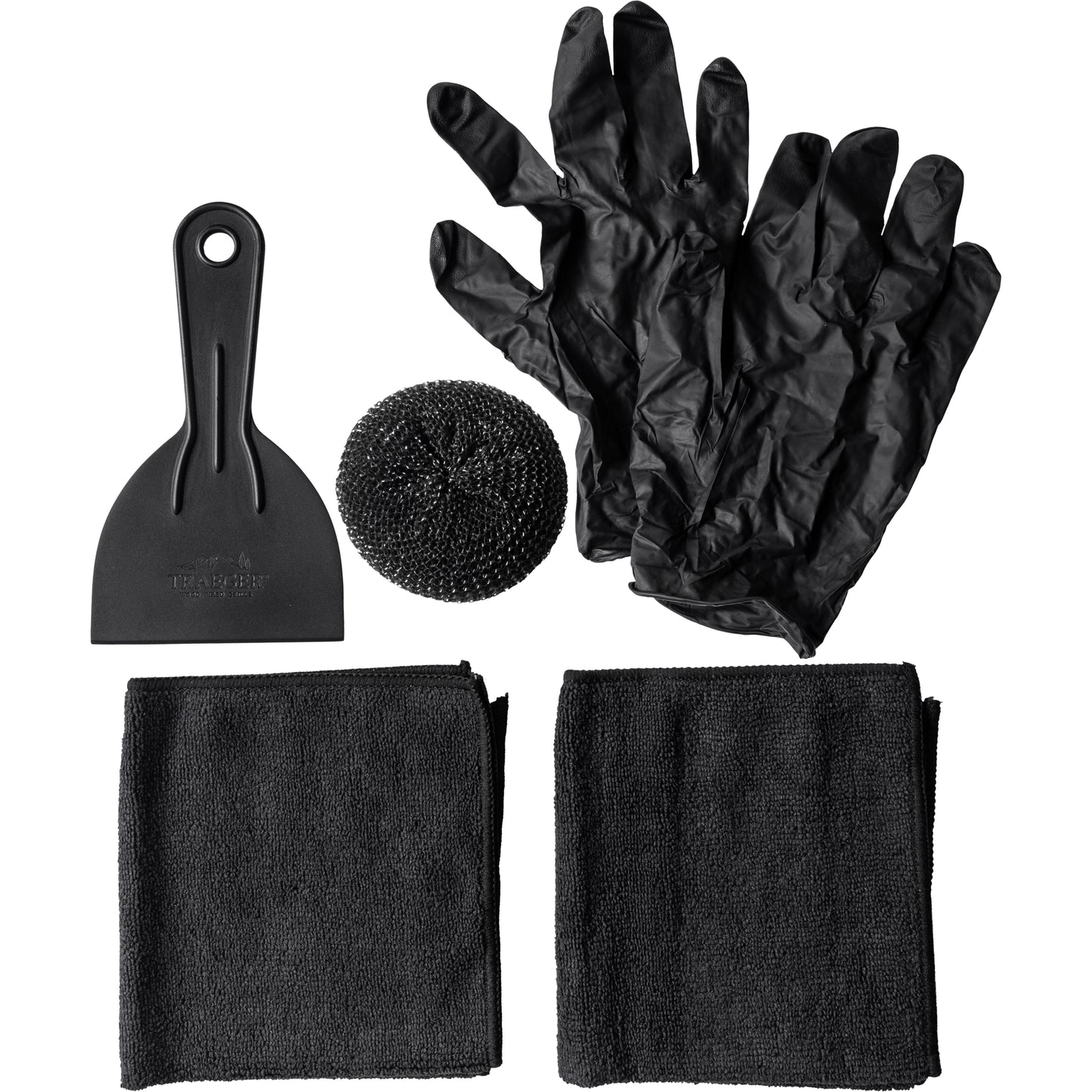 Buy 1 (one) Traeger deep clean kit, which includes a scraper, two rags, a scrubber, and gloves, plus cleaning solutions.