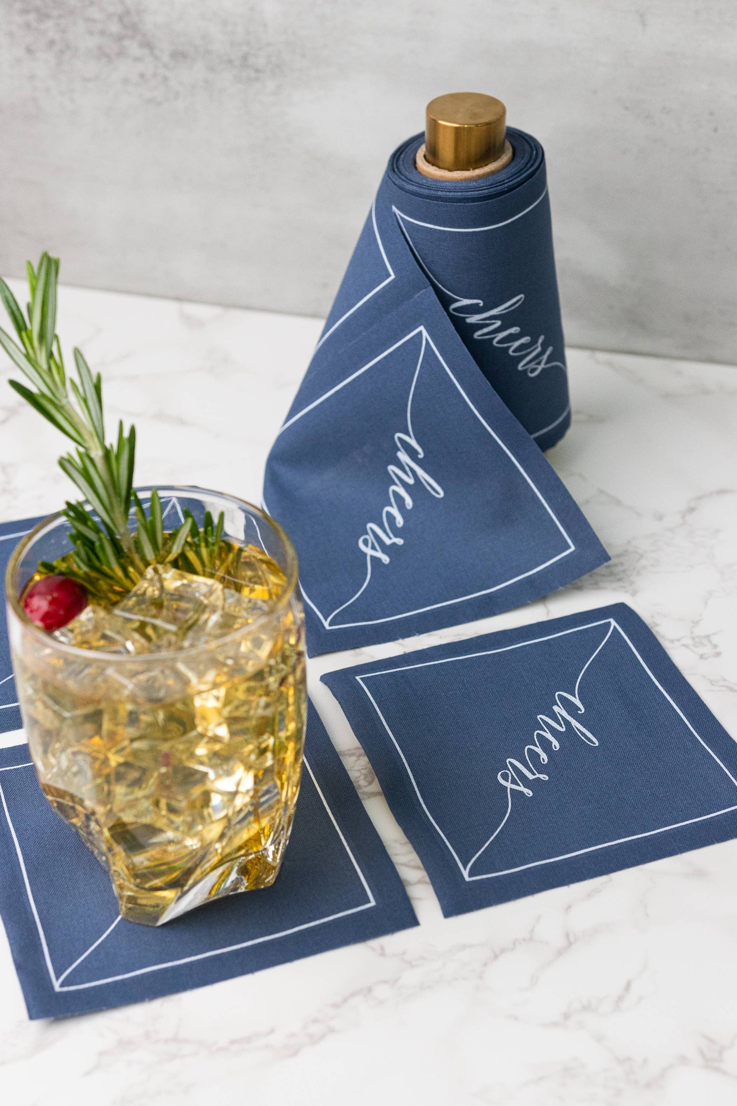 Cheers cocktail napkin roll and stand