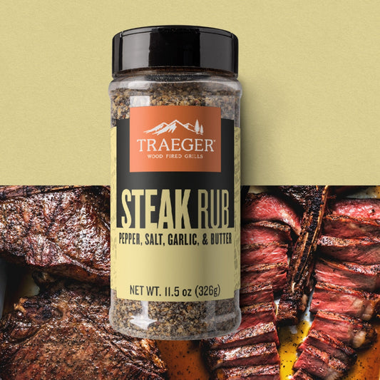 Buy 1 (one) bottle of Traeger Steak Rub with flavors of pepper, salt, garlic and butter.