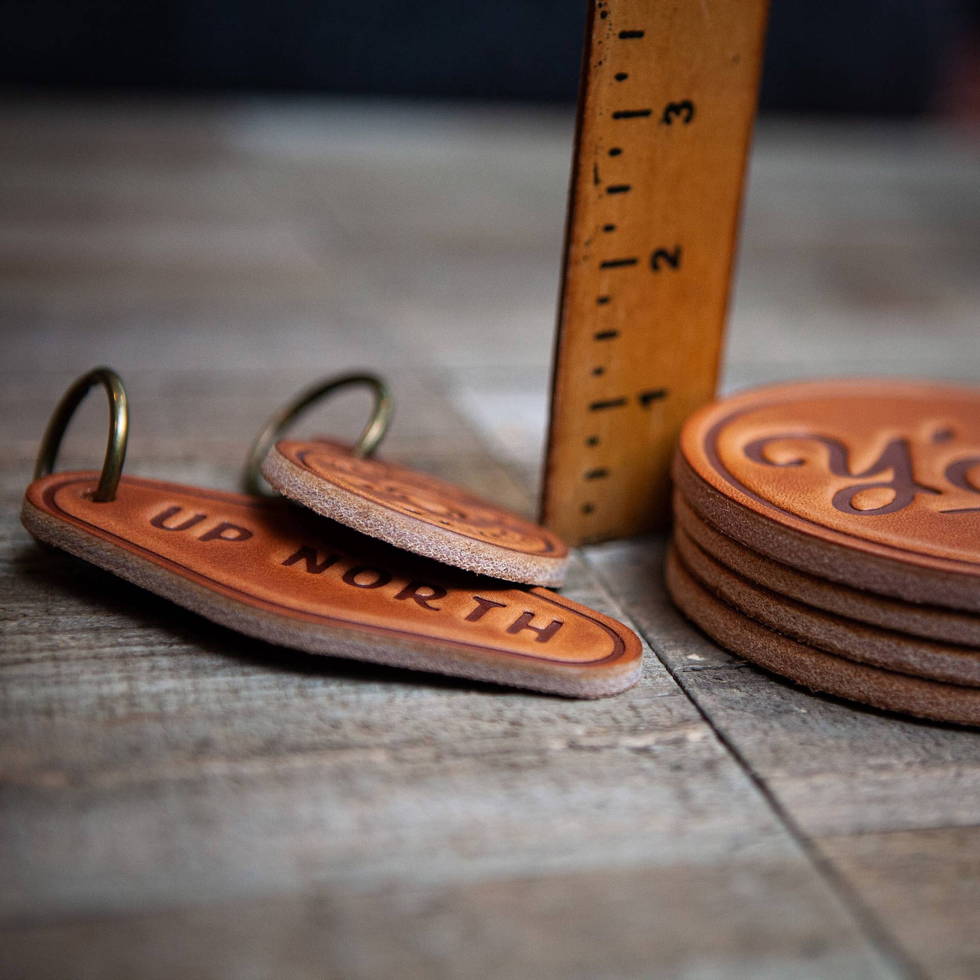 Sugarhouse Leather brand coasters are made with thick and durable leather.