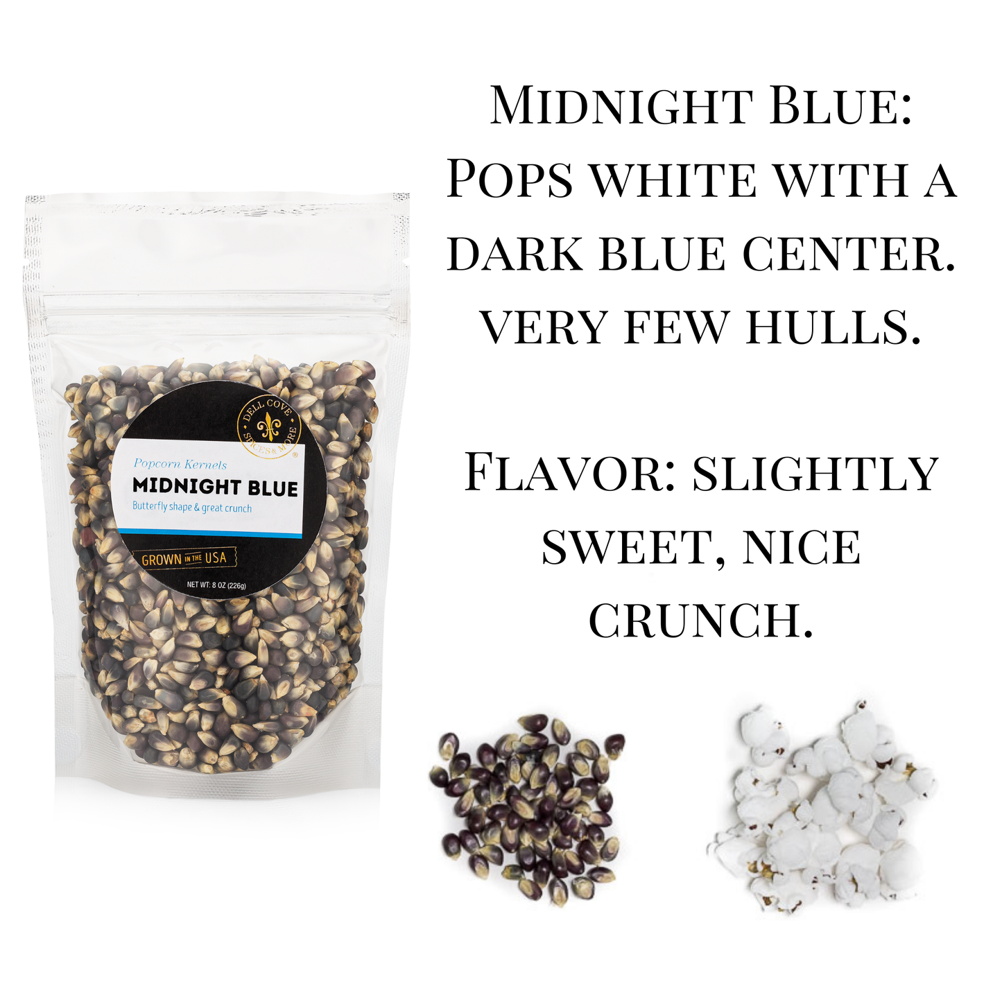 Midnight Blue Popcorn - Blue Popping Corn Kernels: 8oz.