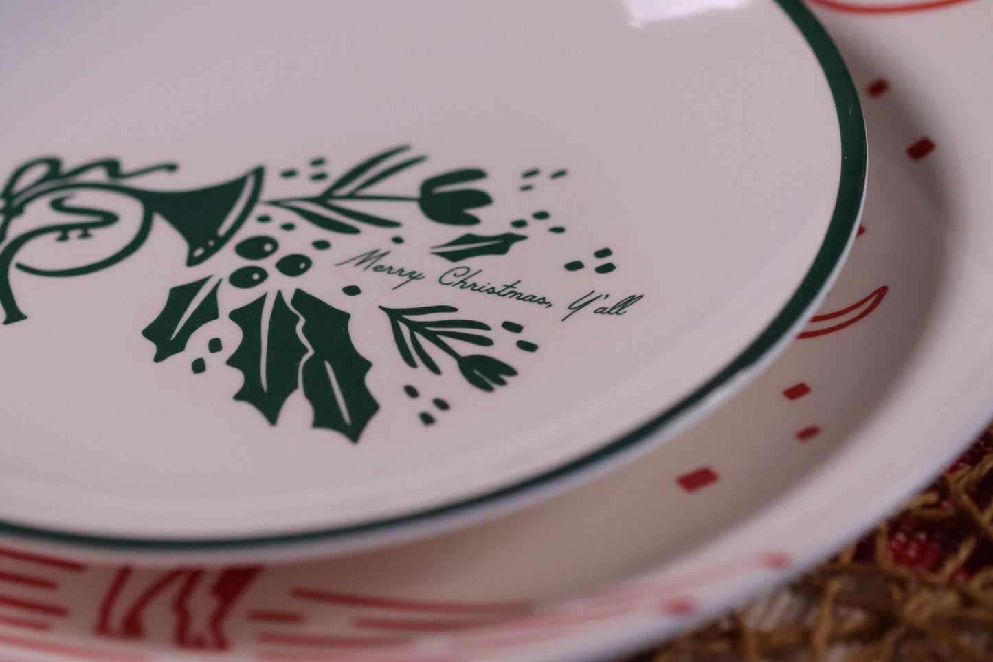 "Merry Christmas, Y'all" medium melamine plate in green