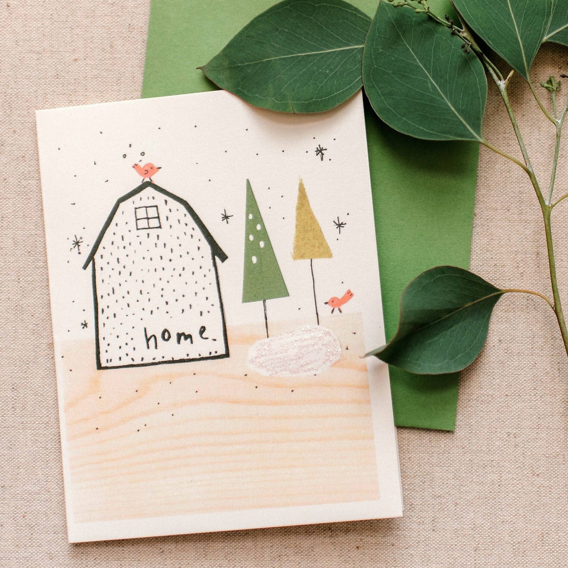 Buy one (1) set of six greeting cards that depict an Iowa winter, with glitter.