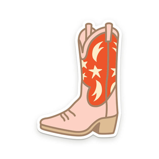 Buy one (1) cowgirl boot sticker in pinkish desert colors.