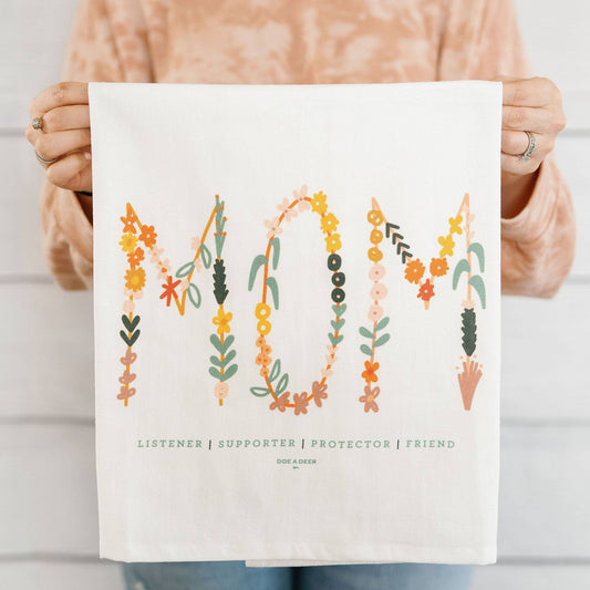 Buy one (1) tea towel gift that says MOM. Listener Supporter Protector Friend.