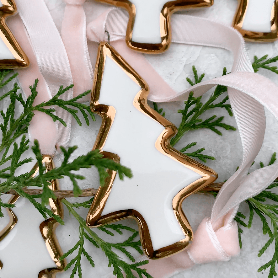 Glossy Christmas tree ornament with 22k gold