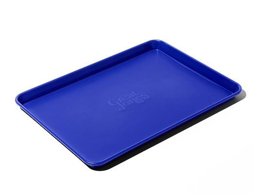 Buy one (1) half sheet baking pan in a vibrant blue called Blueberry. 