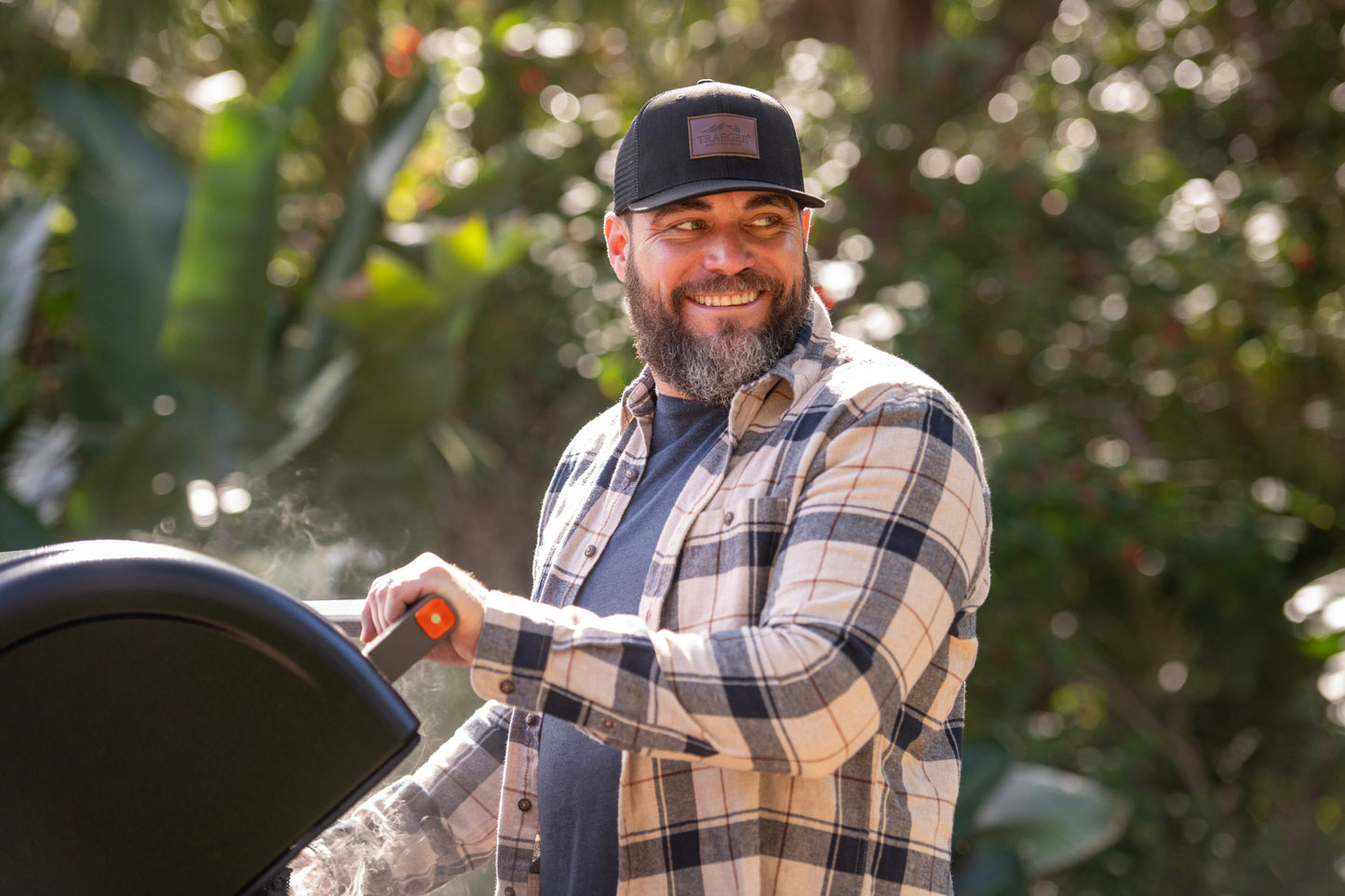 Traeger unisex trucker hat with leather patch