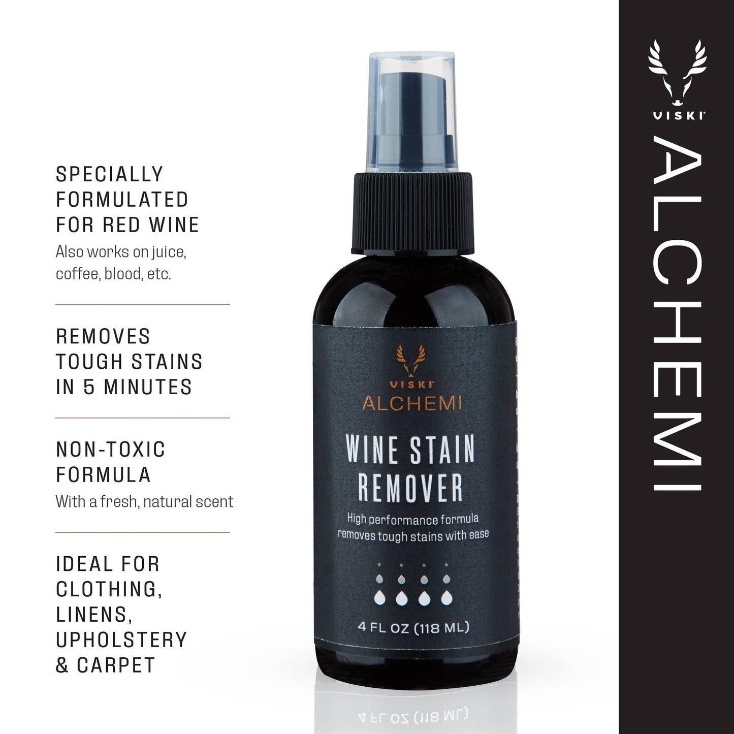 Alchemi red wine stain remover is specially formulated to remove red wine stains. 