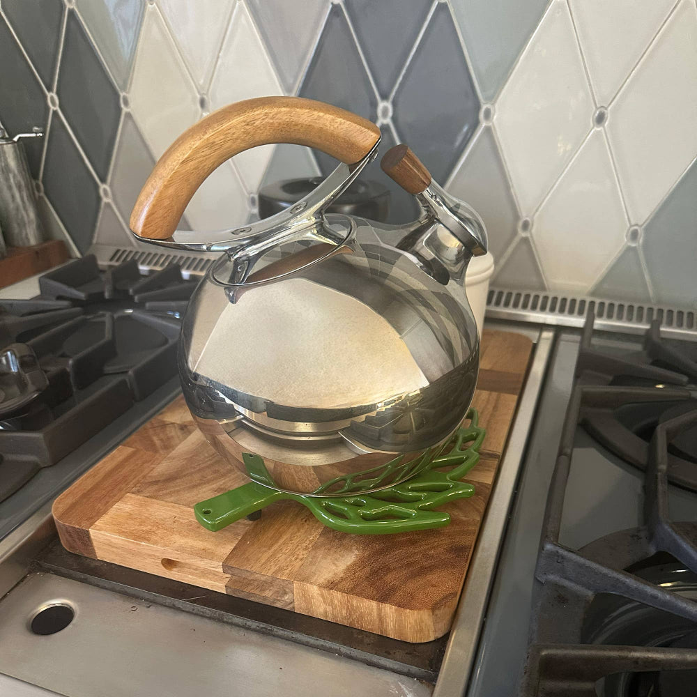 The artichoke trivet is perfect for tea kettles and other hot dishes. 