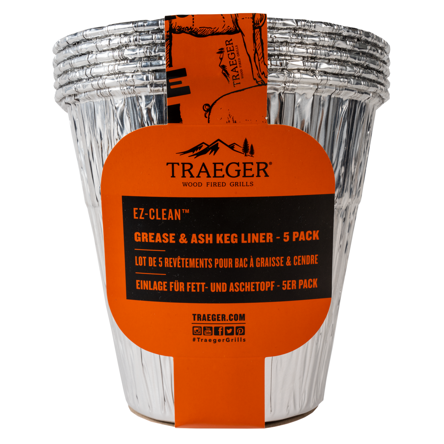 Buye 1 (one) package of five Traeger Grease & Ash Keg Liners for easy cleanup.